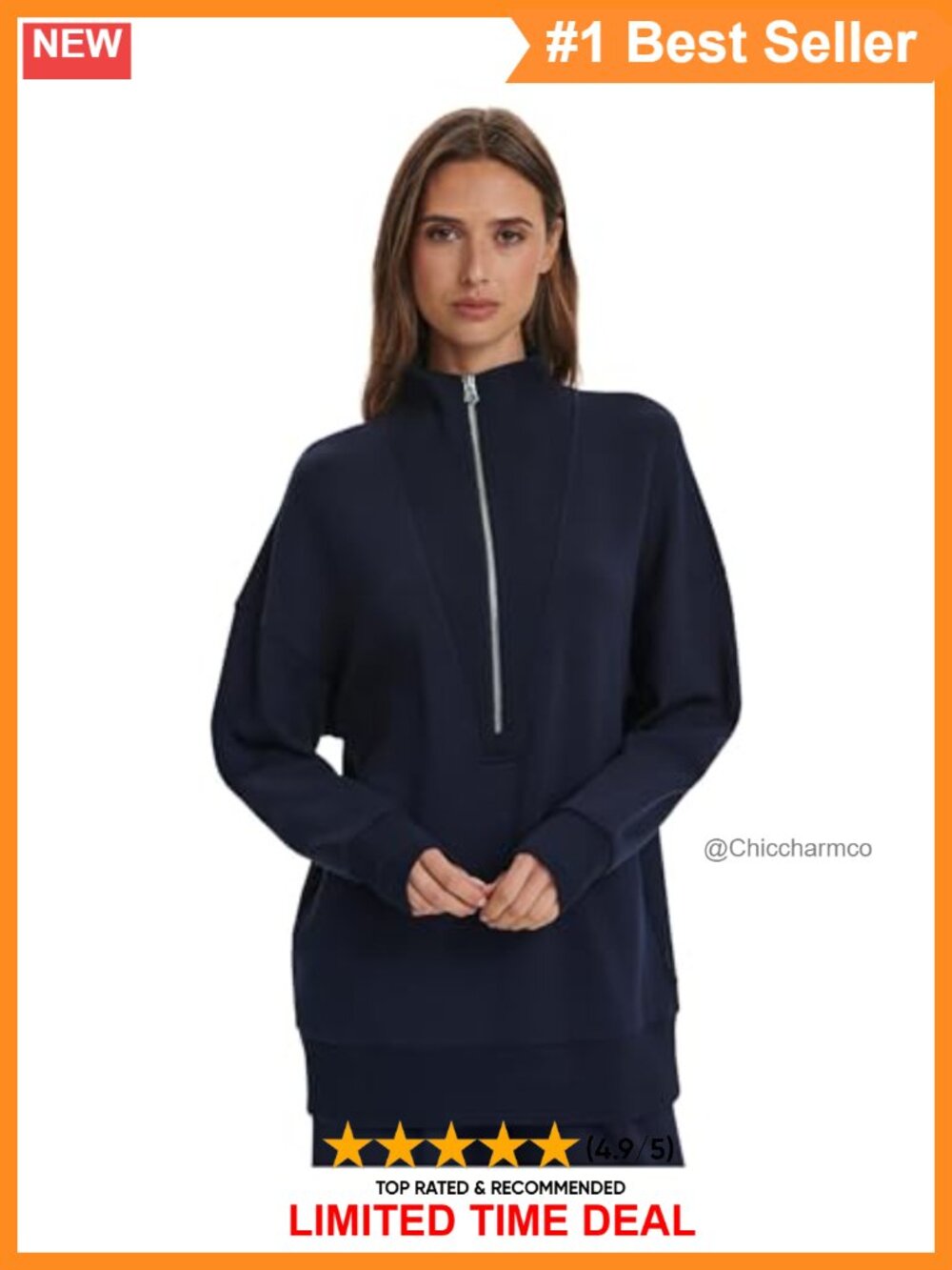 Relaxed Longline Half-Zip Sweatshirt Collared Pullover